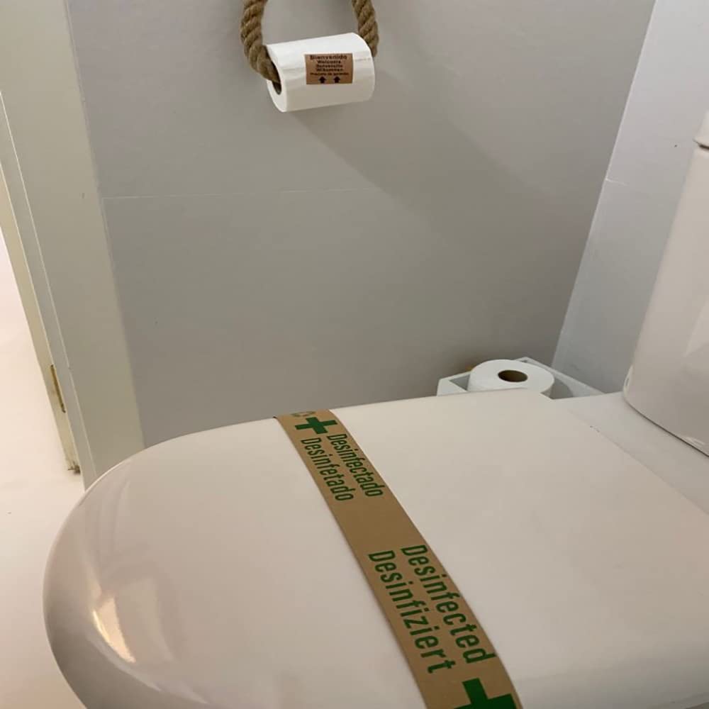 Precinto de garantía WC ecológico. Papel 100% reciclable - apto para tirar al WC. 5 cm de ancho | 1000 unidades por caja | Papel ecológico con mensaje en varios idiomas 55x5 cm | 1000 unidades