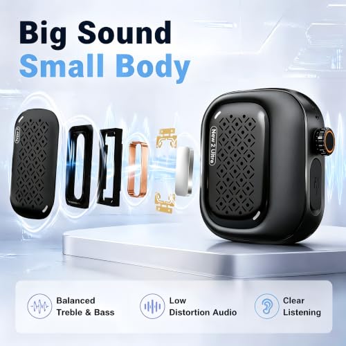 Eekontz Wearable Bluetooth Speaker, IP69K Waterproof Mini Portable Speaker, Wireless Clip On Speaker with Wrist Band, Lanyard and Clip, 20H Playtime, Built-in Mic, for Bike, Shower, Outdoor, Black - image 3