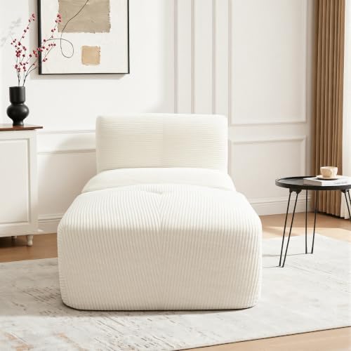 Image of Armless Chair with Ottoman, Modern Corduroy Convertible Cloud Couch