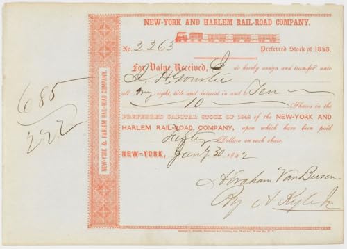 New York and Harlem Railroad -1850's dated New York City