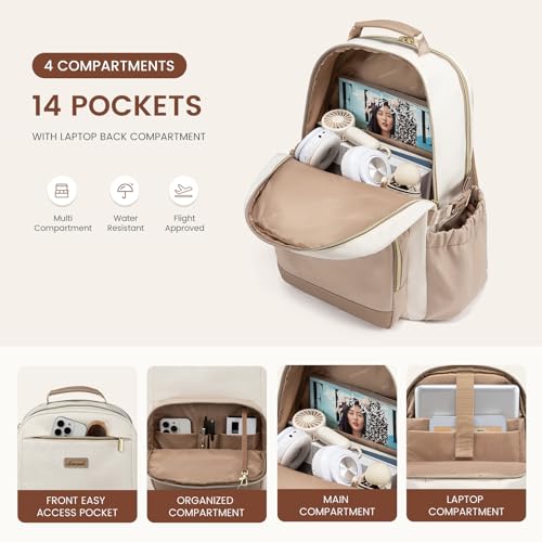 Image of LOVEVOOK Laptop Backpack for Women with Pouch Pocket for Large Capacity Cup,15.6 Inch Laptop Computer Bag Travel Backpack Purse,Waterproof Work Business College Teacher Backpack,Beige-Nude-Logam Plum
