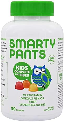 SmartyPants Kids Formula & Fiber Daily Gummy Vitamins: Gluten Free, Multivitamin & Omega 3 Fish Oil (Dha/Epa), Fiber, Methyl B12, vitamin D3, Vitamin B6, 90 Count (22 Day Supply) - Packaging May Vary