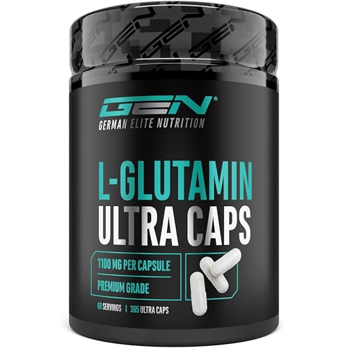 L-Glutamin Ultra Caps - 365 Kapseln mit 1100 mg - Reines & ultrafeines L-Glutamin in Premiumqualität - Extra hochdosiert