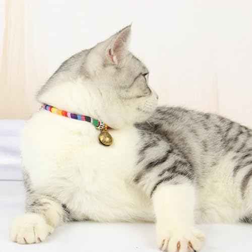 Collar para gatos de cuerda de algodón con campana LIGHTAOTAO ajustable estilo étnico pack de 3 5