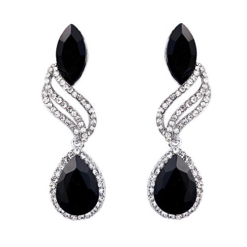 BriLove Women's Fashion Crystal Wedding Bridal Hollow Leaf Teardrop Dangle Earrings