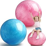 Jadive 2 Pcs 24 Inch Marbleized Bouncy Balls Giant Bouncing Balls Large Size Playground Huge Ball Rubber Sensory Balls with Air Pump for Kids Beach Play Toys Indoor Outdoor Activities, Red, Blue