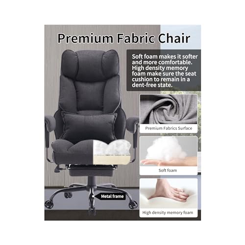 Image of Efomao Fabric Office Chair, Big and Tall Office Chair 400 lb Weight Capacity, High Back Executive Office Chair with Foot Rest, Ergonomic Office Chair for Back Pain Relief, Dark Grey