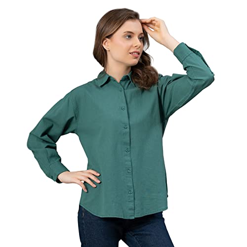 Image of Mode Women's Solid Regular Fit Shirt (MFS0046 Dark Green