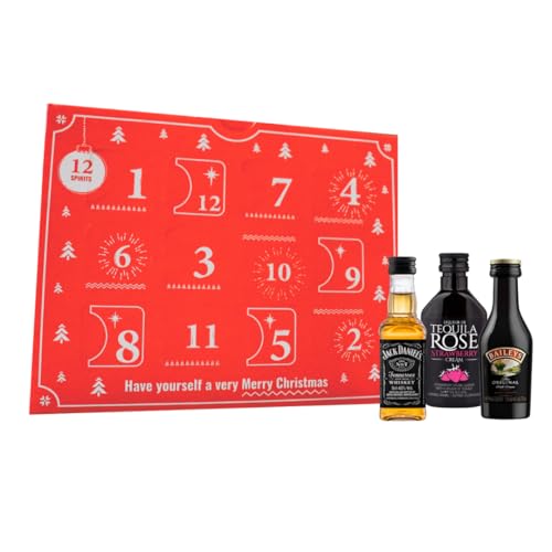 12 Alcohol Spirits of Christmas Advent Gift Set | Miniature Spirits Advent Calendar Featuring Rum, Vodka, Whisky, Gin & More