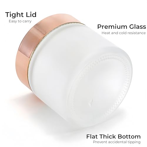 16 Pack 2 OZ Frosted Glass Jars, Empty Sample Cream Jar with Screw Lids & Inner Liners, Reusable Cosmetic Container for Body Scrubs, Lotion, Powder, Ointment, Makeup, Moisturiser, DIY Crafts4