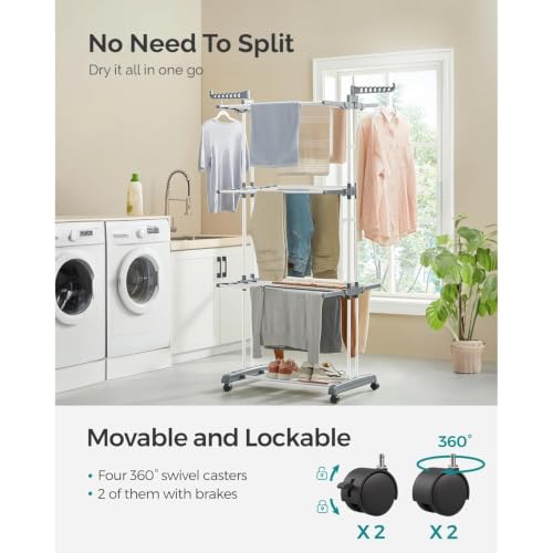 Image of Foldable Cloth Drying Stand 3-Tier with 1 Year Warranty | Steel Clothes Dryer Rack with Wheels | Rust-Resistant | Dual Braked Casters | Indoor Balcony Bedroom Use | Cloth Dryer Stand for Home