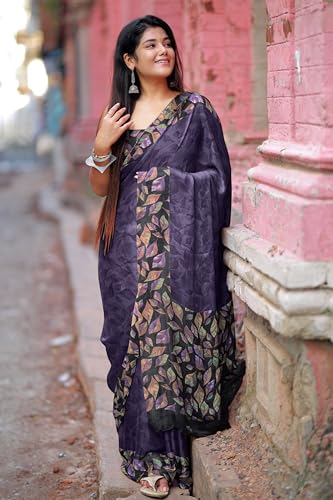 Image of MIRCHI FASHION Saree for Woman Chiffon Geometric and Leaf Printed | Lightweight Daily Regular Use Comfortable Women's Sari with Blouse Piece (Available in 15 Designs)