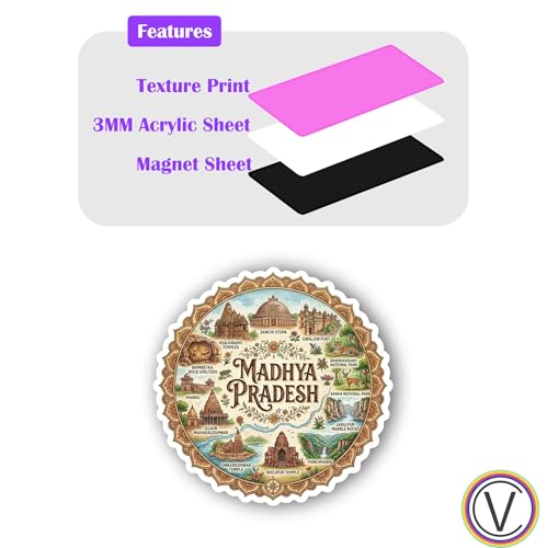 Image of Madhya Pradesh Textured Finish Acrylic Fridge Magnet - UV Texture Printed, Stylish Multicolor Magnet for Fridge, Wardrobe & Metal Surfaces, Pack of 1 (Madhya Pradesh)