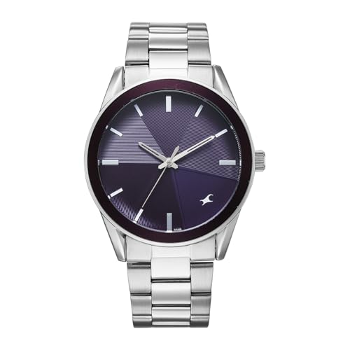 Image of Fastrack Stunners XI with Quartz Analog Dark Purple Dial Silver Stainless Steel Strap Watch for Men - 38215KM02