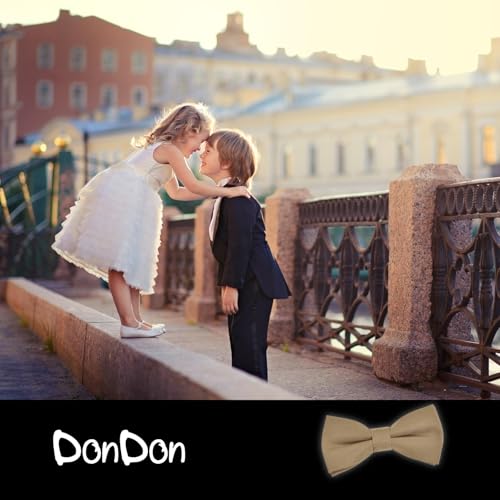 DonDon Fliege Herren Kinder Jungen oder Babys Beige matt, vorgebunden und längenverstellbar aus Baumwolle Gabardine - festliches Accessoire für Hochzeit, Kommunion und Feier