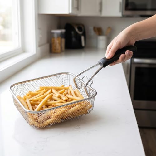 VICASKY Cesta de Freidora con Mango Desmontable de Acero Inoxidable y Plástico, Mango Antideslizante para Freidora de Aire y Cesta de Freidora, Fácil de Instalar para Alto Contador miniatura 5