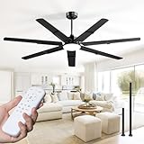 Amico Ceiling Fans with Lights,66 inch Black Ceiling fan with Light and Remote, 6 Speed Reversible DC Motor, 3CCT, Dimmable, Quiet, Timer, Large Modern Ceiling Fan for Living room, Indoor/Outdoor