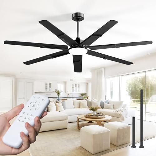 Amico Ceiling Fans with Lights,66 inch Black Ceiling fan with