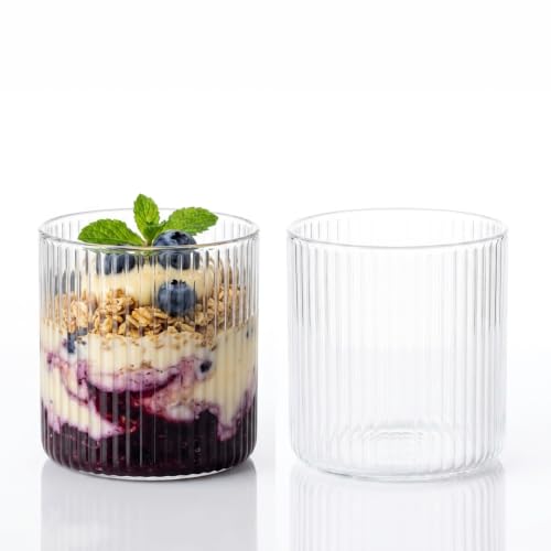 Image of PEBELLIFEWARE Fluted Minimalist Glass Coffee Mugs (Set of 2, 210ml) - Aesthetic Ribbed Clear Drinking Glasses for Iced Coffee, Matcha, Juices & Desserts - Microwave Safe Premium Cafe Drinkware