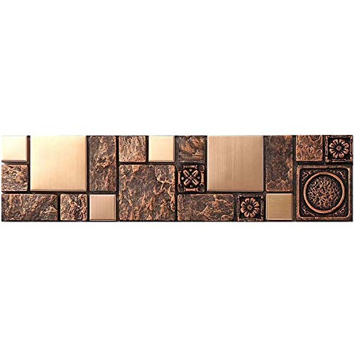 Hominter Sample Tile 3X12 Inches, Copper Stainless Steel And Resin Blend Mosaic Tile 3D Rock Finish Design, Perfect For Kitchen Backsplash, Bathrrom Shower And Accent B963 #TOP1