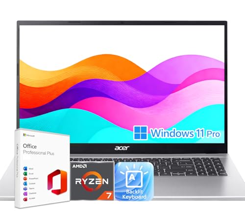 Acer Aspire 3 Premium Business Laptop | AMD Ryzen 7 7730U CPU | 15.6' FHD Display | Backlit Keyboard | 32GB RAM | 1TB SSD | Windows 11 Pro with Microsoft Office | Fast Wi-Fi 6 | Pure Silver