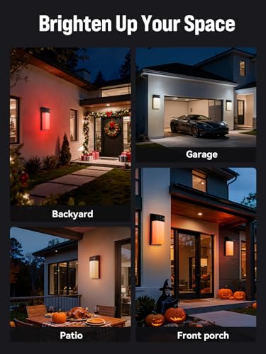 Image of OIYN Outdoor Wall Light, Smart RGBICWW Porch Lights Outdoor, 1500LM Modern Wall Sconce with 30+ Scene Modes, Remote & APP Control, IP65 Waterproof Color-Changing DIY for Outdoor Decor, 1 Pack
