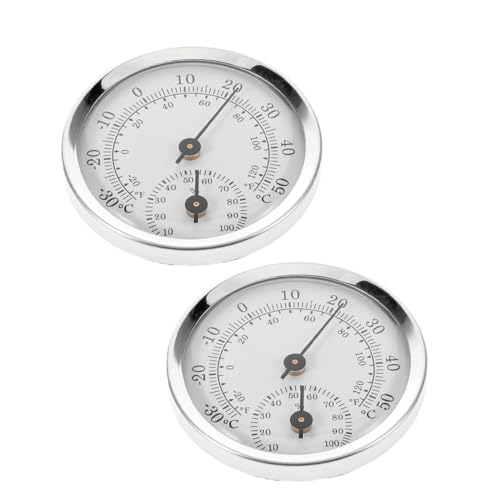 NULYLU 2pcs Compact Analog Hygrometer Thermometer for Cigar Humidors, High Precision Round Humidity Gauge with Plastic Lens, Adjustable Humidity Monitor for Tobacco Storage