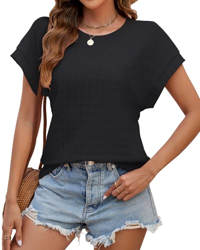 BellaDila Mujeres Verano Chic Camisetas Manga Corta Cuello Redondo Blusa Top Sólido Básico T-Shirt para Mujer Moda 2024