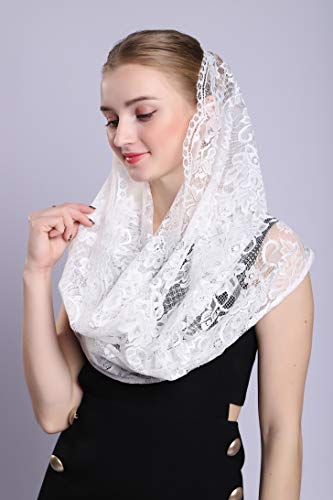 Grettytling Soft and Comfortable Mantilla Veils 5 Colors Spanish Style Lace Infinity Veil Mantilla Latin (White)