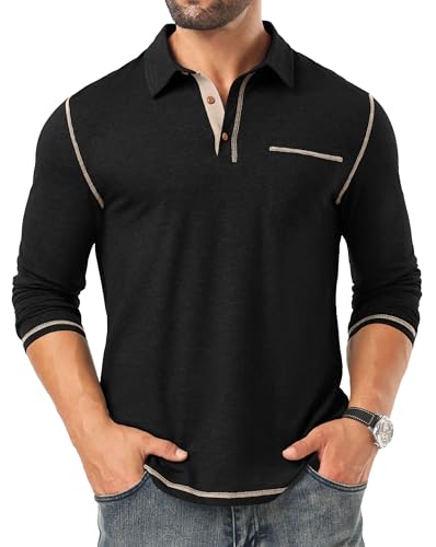Camisetas Polo para Hombre de Manga Larga de Algodón, Estilo Casual Clásico con Cuello, para Golf miniatura 5