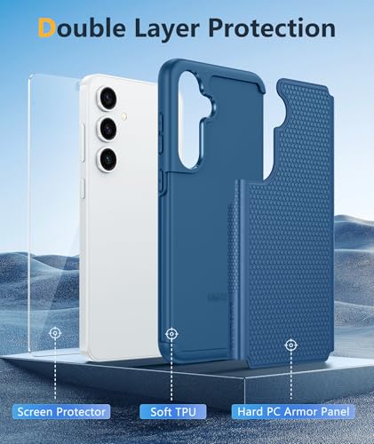 Image of FNTCASE for Samsung Galaxy S25-Plus Case: S24-Plus Dual Layer Heavy Duty Cell Phone Protective Cover Shockproof Rugged with Non-Slip Textured - Military Drop Protection Bumper Tough - 6.7 inch (Blue)