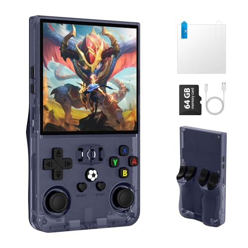 Image of R36MAX Retro Handheld Game Console, Retro Gaming Console 4.0'' IPS HD Screen, Portable Video Game Console with Open Linux System & 4000mAh Battery (Transparent Gray 64GB)