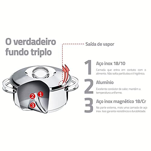 Caçarola Funda com Fundo Triplo, Tramontina, Solar 62504160, Inox, dimetro de 16 cm