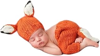 زيروست دعائم التصوير الفوتوغرافي للاطفال الاولاد والبنات زي كروشيه حديثي الولادة قبعة غزال محبوكة وسروال