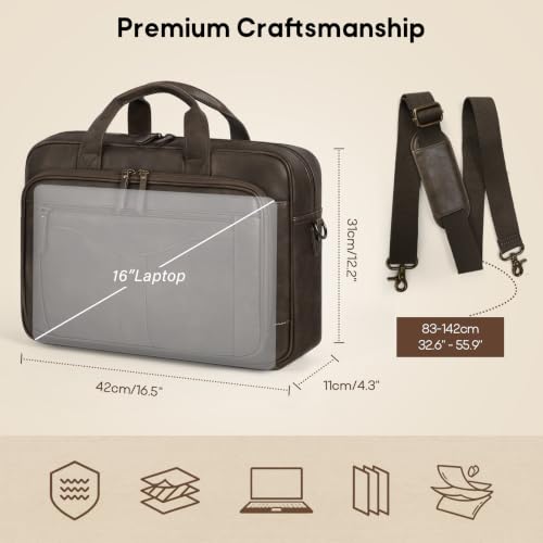 Image of RAINSMORE Messenger Bag for Men 16 inch Vintage PU Leather Laptop Briefcase