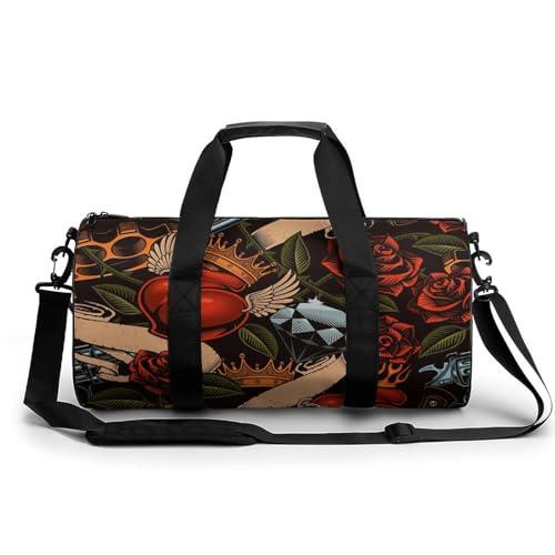 Sac de voyage sac week-end fleur de rose coeur pour camping rando