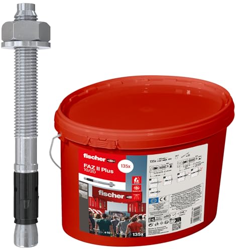 Image of Fischer 568858 FAZ II Plus 10 /20 gvz in Bucket, Duty high Capacity, Anchor Bolts for fixings Heavy Loads and Steel Structures, Seismic & ETA Approval dowels, Silver