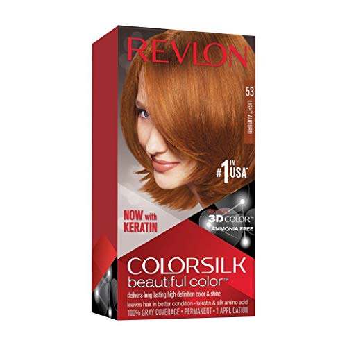 Revlon Colorsilk Beautiful Color, Permanent Hair Dye with Keratin, 100% Gray Coverage, Ammonia Free, 53 Light Auburn