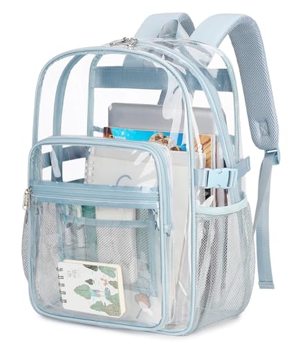 abshoo Big Heavy Duty Clear Backpack for School Girls Boys Transparent Bookbag for Middle High School (Baby Blue)