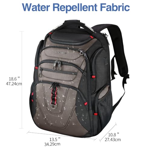 Image of KROSER TSA Friendly Travel Laptop Backpack 17.3 inch XXXL Gaming Backpack Water-Repellent College Daypack Business Backpack with RFID Pockets & USB Port for Men /Women-Black /Light Browm