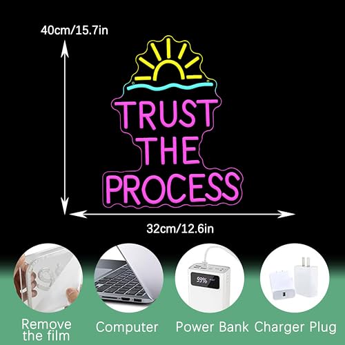 Image of Trust The Process Neon Sign for Wall Decor Motivational Neon Light Sign for Classroom Gym Bedroom Office Inspirational Quote LED Light Signs for Wedding Party Birthday Gift