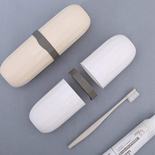 MERIGLARE Escova de Dentes de Plástico Suporte de Dente de Viagem Caneca de Enxaguamento Copo - Bege