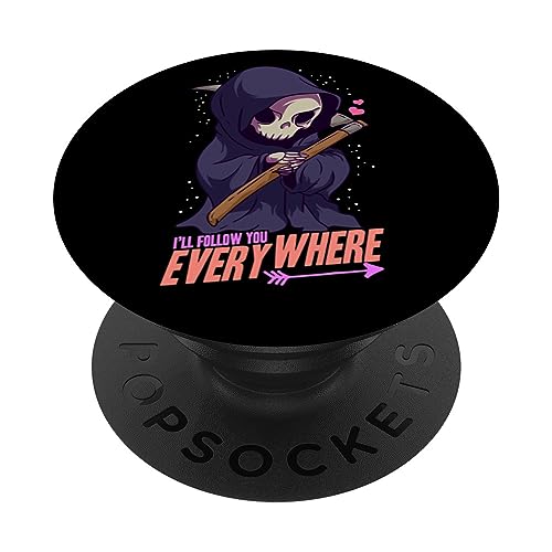 I'll Follow You Everywhere Spooky Cute Grim Reaper Halloween PopSockets Swappable PopGrip, Black