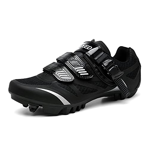 Image of MTB Cycling Mountain Bike Shoes, Indoor Cycling Shoe with Ratchet Buckle for Biking Riding Compatible with SPD Cleats