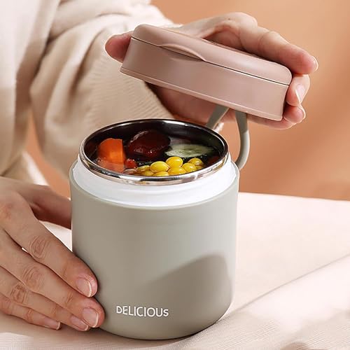 Image of Mug With Foldable Spoon, Stainless Steel Thermal Food Container Soup Cup Leak Proof Insulated Lunch Box Hot Cold Food For Office Picnic Travel.16 Oz. (Light Green), 430Ml
