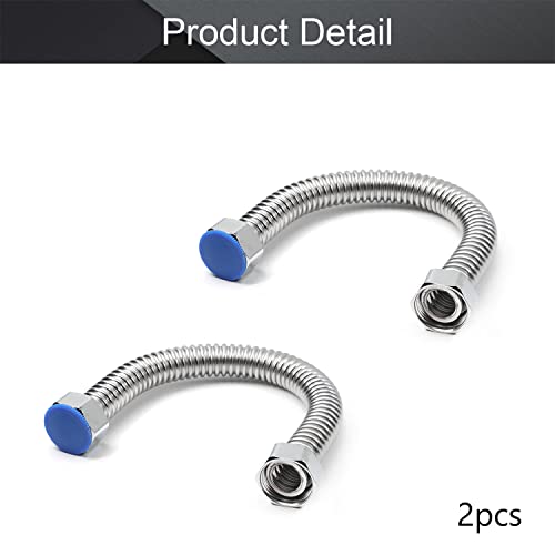 MroMax 2Pcs 3/4 Inch Faucet Hose Connector, 304 Stainless Steel Plumbing Pipe Hot Water Heater Corrugated Connectors Flexible Durable Supply Line for Bathroom 11.81 Inch Length - Thumbnail 4