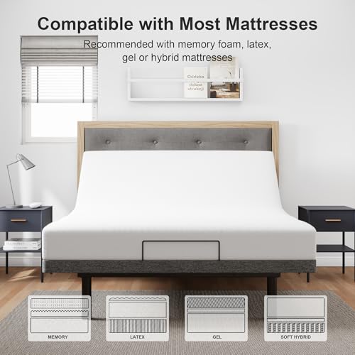 GOLDORO Queen Size Adjustable Bed Frame, Electric Bed Base, Wireless Remote Control, Whisper Quiet Durable Motor, Independent Head and Foot Incline, Padded Edge