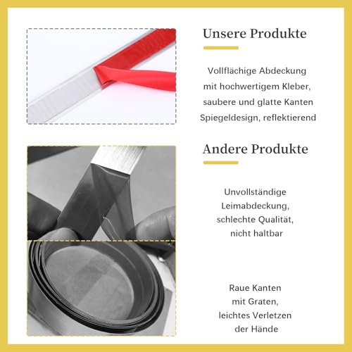 Metallband Selbstklebend, Edelstahl Silber Zierleisten Selbstklebend, Edelstahlformleiste 5m lang, 1cm Breit für Kantenschutz Wand, Türrahmen, Fliesen