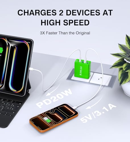 Image of USB C Wall Charger, 50W USB C Charger Block 5-Port PD Fast Charging Blocks,USB A Multiport Plug Brick Cube,Dual Type C Power Adapter for iPhone 17 /16 /15 /14 /13 /Pro,iPad,Samsung,for Switch(Green 2-Pack)