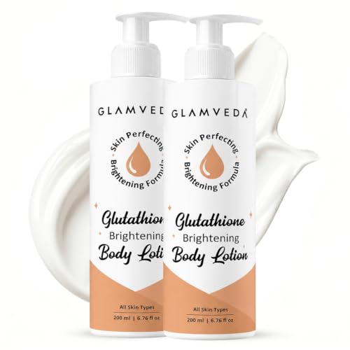 Image of Glamveda Glutathione Body Lotion Moisturizer 200ml Pack Of 2 | 24hr Deep Moisturization | Skin Brightening | Non Greasy, Lightweight Hydrating Moisture for Glowing, Repairs & Softens Skin | All Skin Type